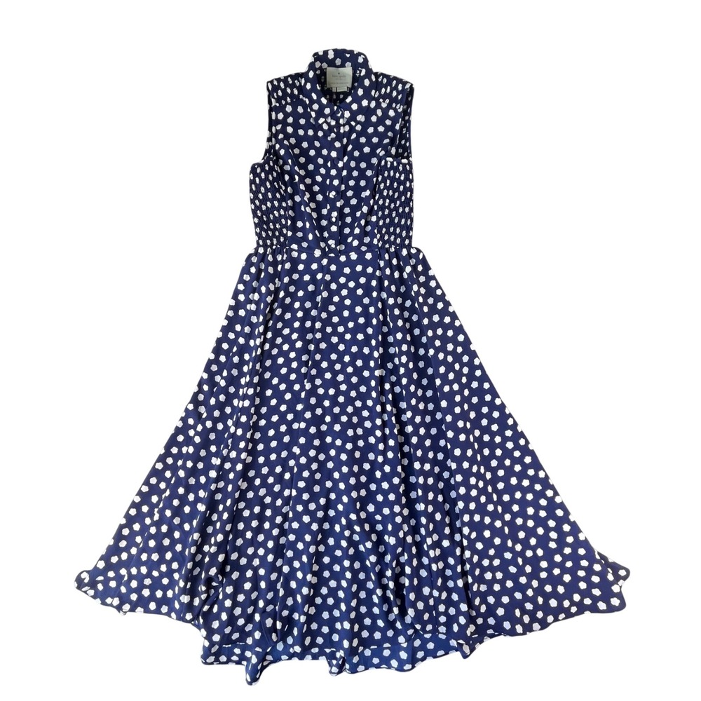 Kate Spade Cloud Dot Midi Dress Womens Size 2 Blue Cali Dreaming OUMU1081